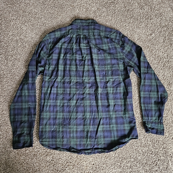J Crew Shirt Mens Large Green Blue Tartan Plaid Flannel Stretch Fit Button Up - Picture 11 of 14